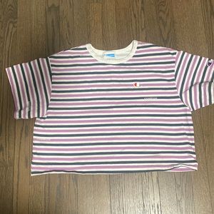 Champion Striped Tee in White and Purple